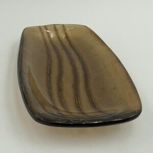 Lynn Latimer Dichroic Iridescent Brown Bronze Fused Art Glass Tray 7” Signed